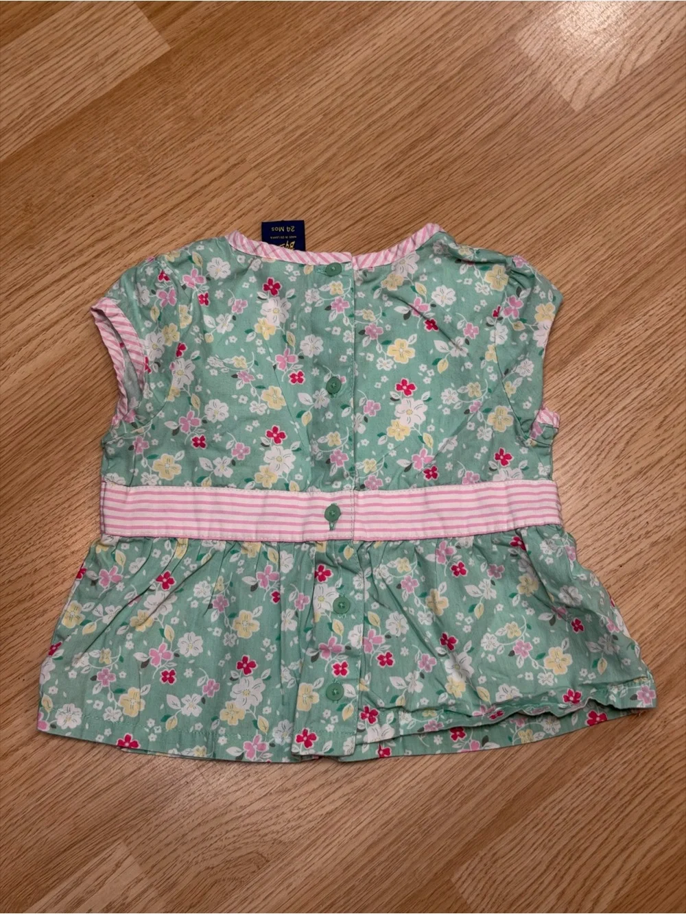 OshKosh B’Gosh Girls 24M Green Floral Peplum Top Pink Stripe Cottagecore